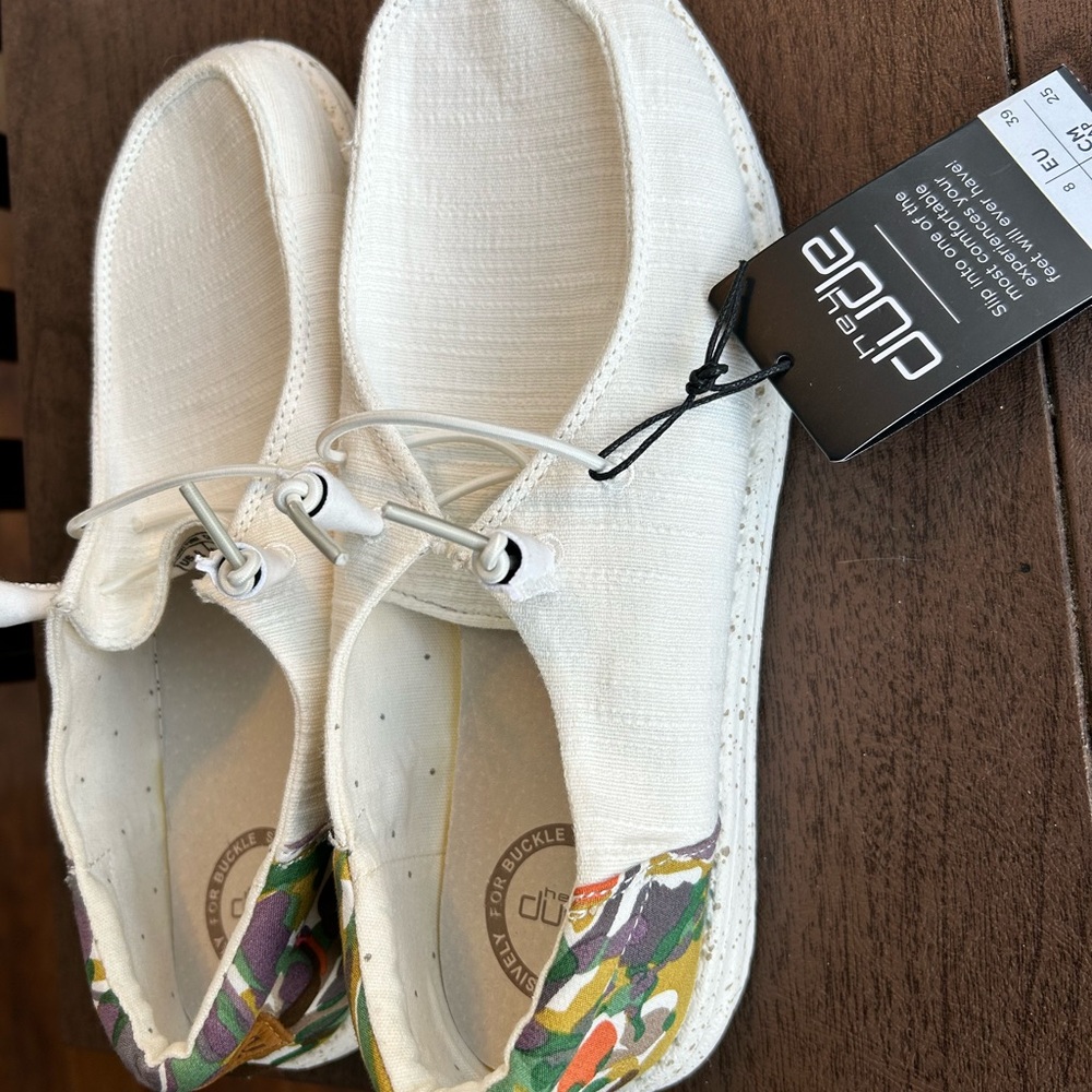 Hey Dude White Canvas Shoes with Colorful Accents
